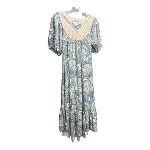 Lucky Brand Paisley Puff Sleeve Tiered Dress Size Small